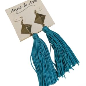 Anna & Ava Teal Tassel Earrings with Silver Geometric Accents